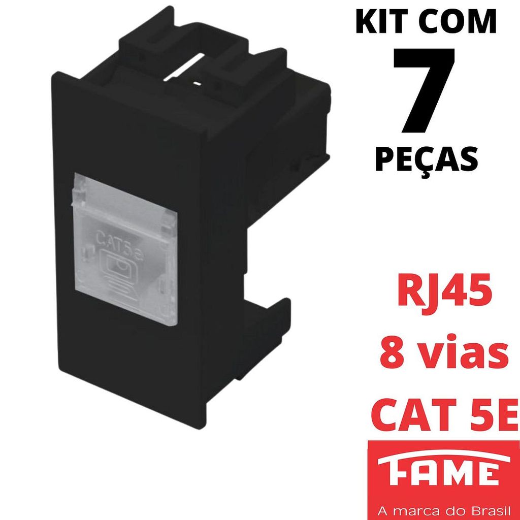 7un Módulo Tomada Rede de Informatica RJ45 CAT 5E 8 Vias Habitat Black Preto FAME