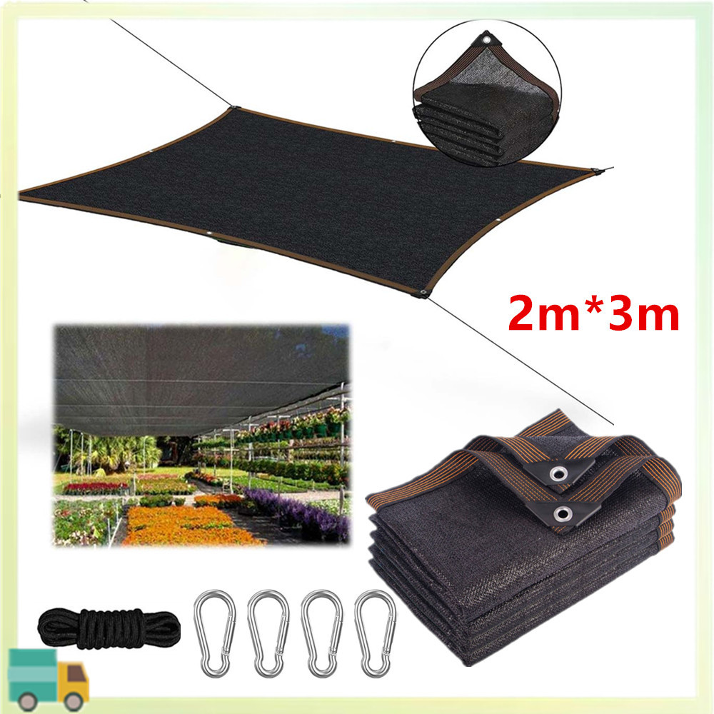 Guarda-sol preto, protetor solar, pátio externo, guarda-chuva 2x3m com 4 mosquetões, corda trançada