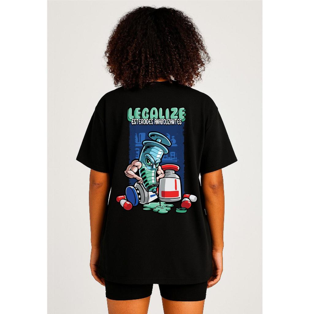 Camiseta Feminina Streetwear Algodão Penteado Infantil Adulto Plus Size Estampa Legalize Anabol Academia Treino Dieta