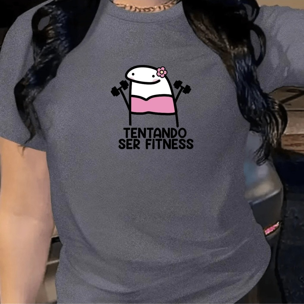 Camisa 100% algodão feminina estampada academia confortavel camisa manga curta