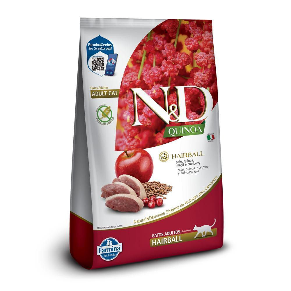 Hairball para Gatos Adultos de Todas as Raças Sabor Pato 400g N&D Quinoa