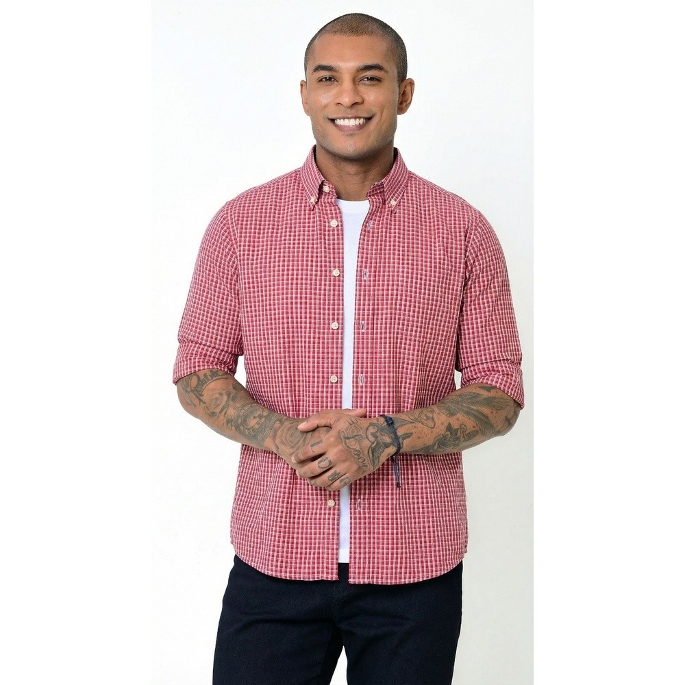 Camisa Social Masculina Xadrez Manga Longa Camisaria Colombo