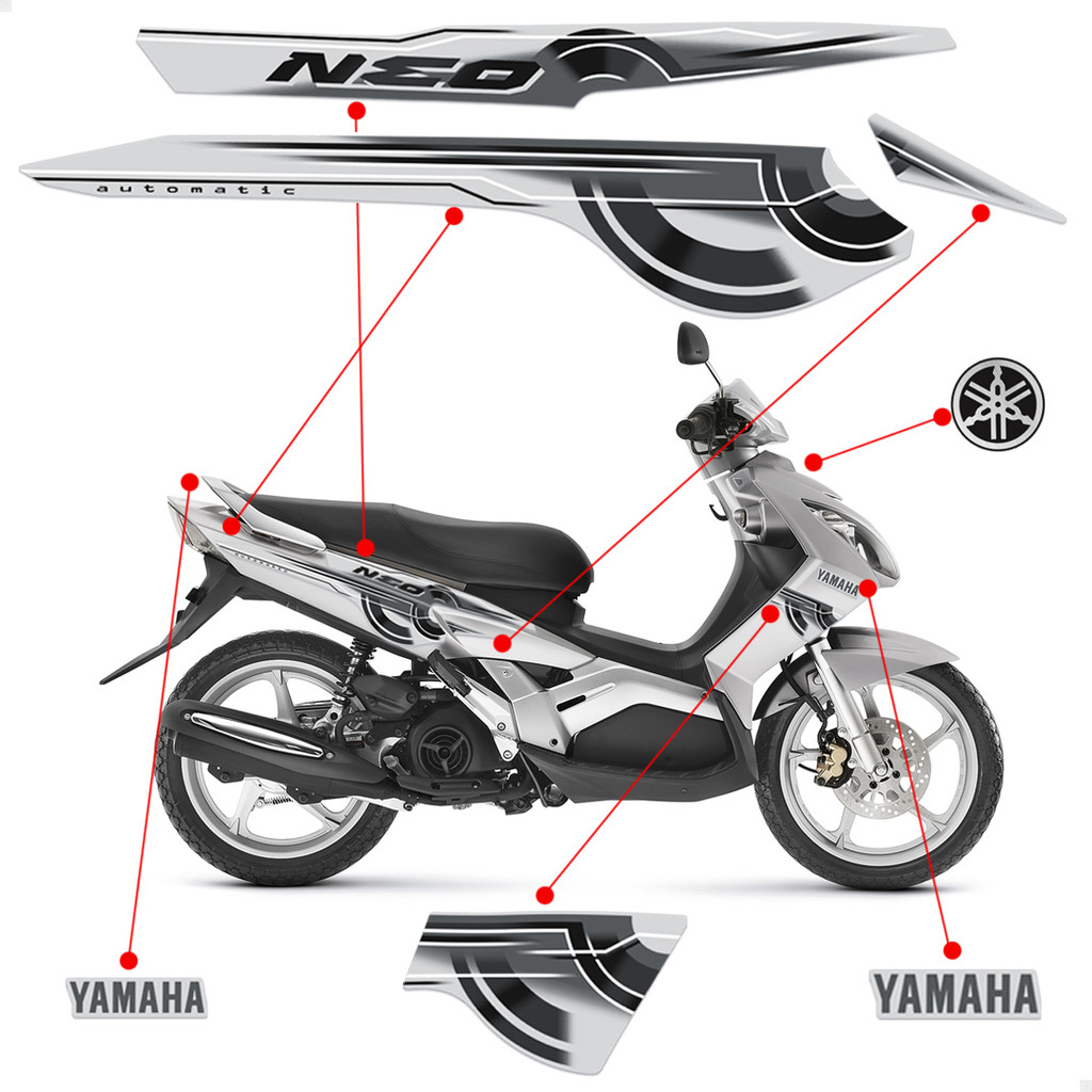 Kit Adesivos Para Yamaha Neo 115 2010 Moto Prata + Emblema em Oferta na Shopee