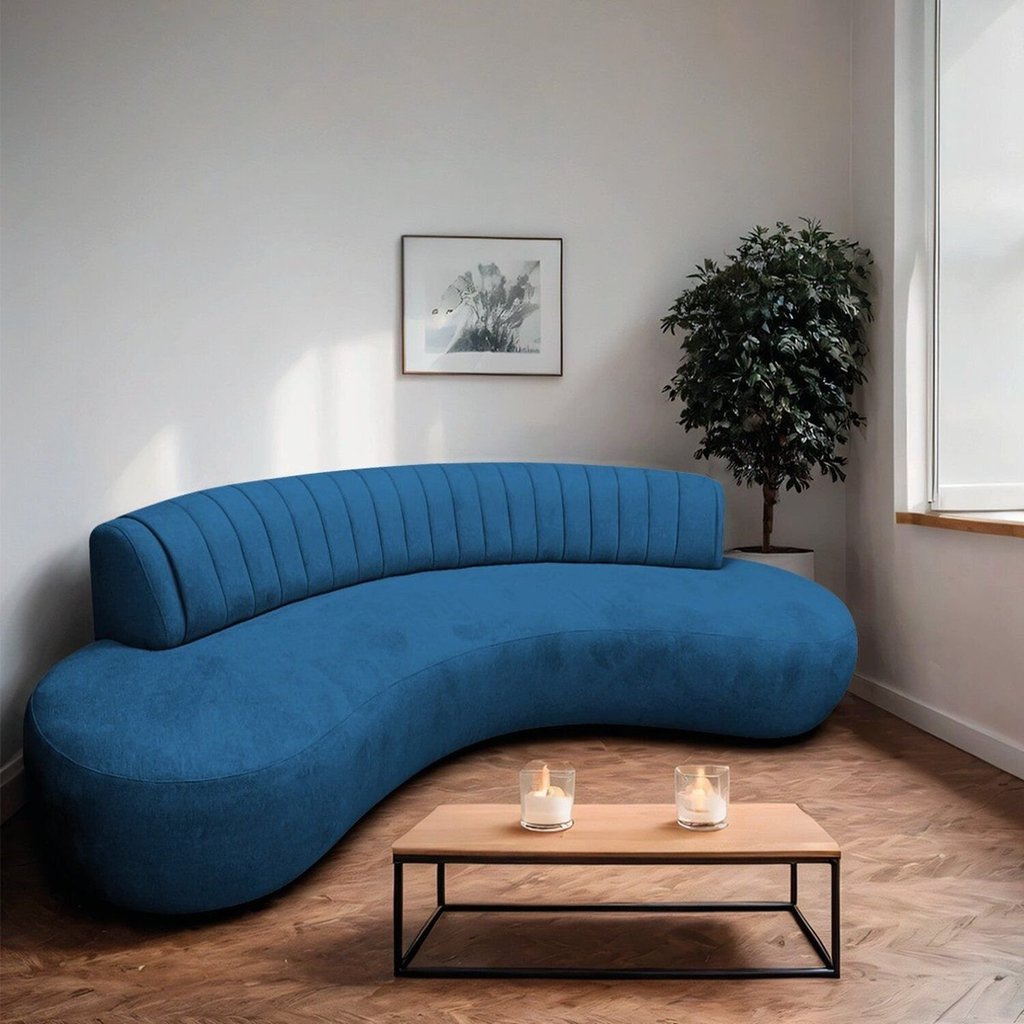 Sofá Orgânico 03 Lugares Sala Estar Celeste 200cm Linho Azul Royal Azul Royal