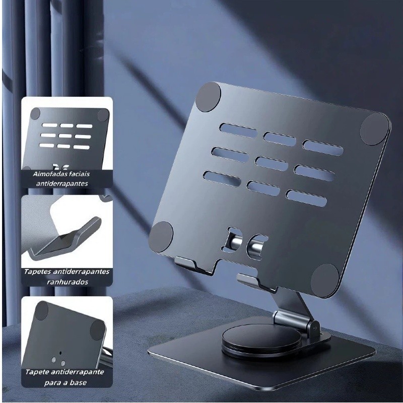 Suporte para Tablet/IPad,Apoiador de alumínio giratorio 360 Dobrável Portátil Multifuncional Mesa