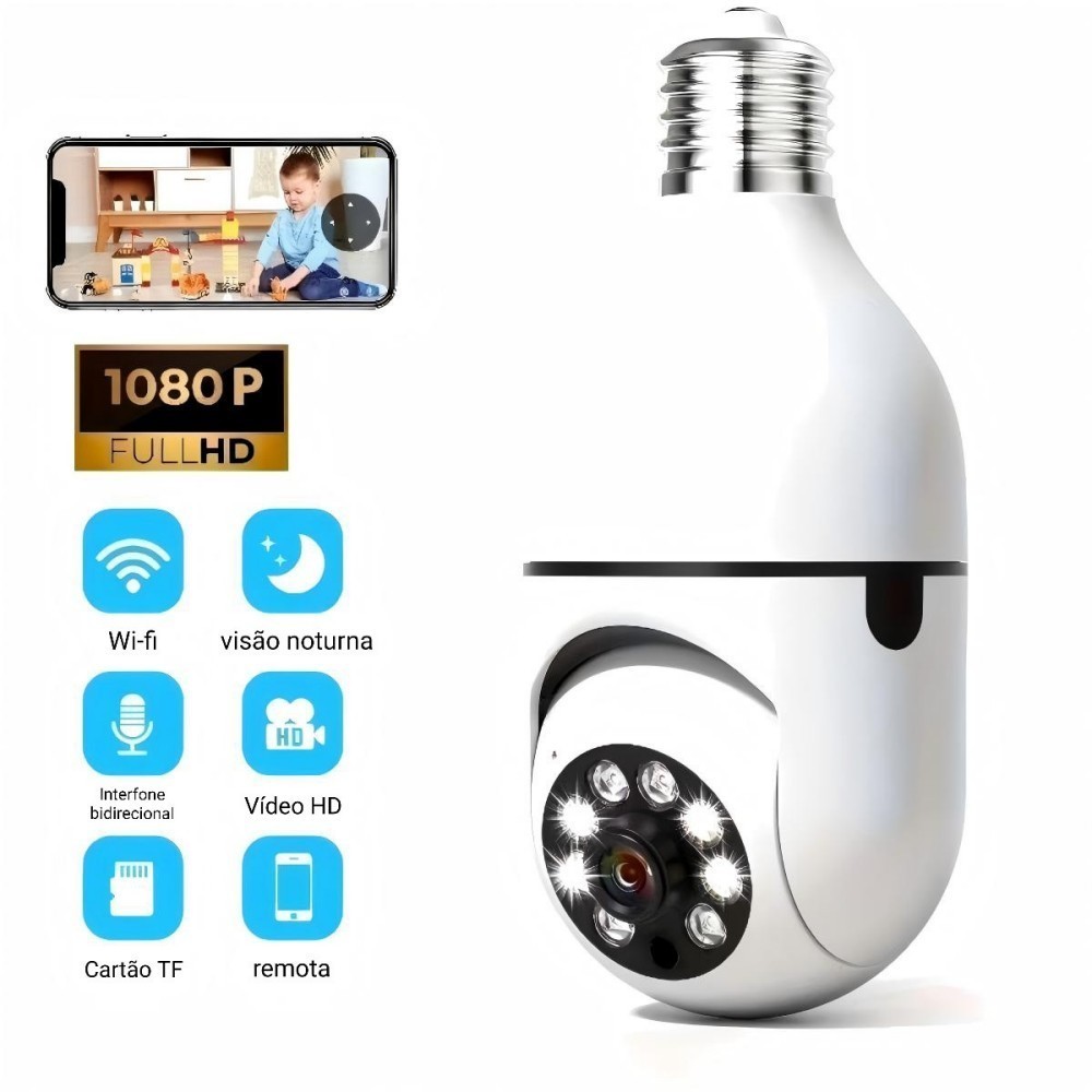 Câmera De Segurança Com Rosca Lâmpada Wifi  Pelo Celular Full HD Gira 360 Graus  Visão Noturna8177 Com 1 Lente-1 Unidade