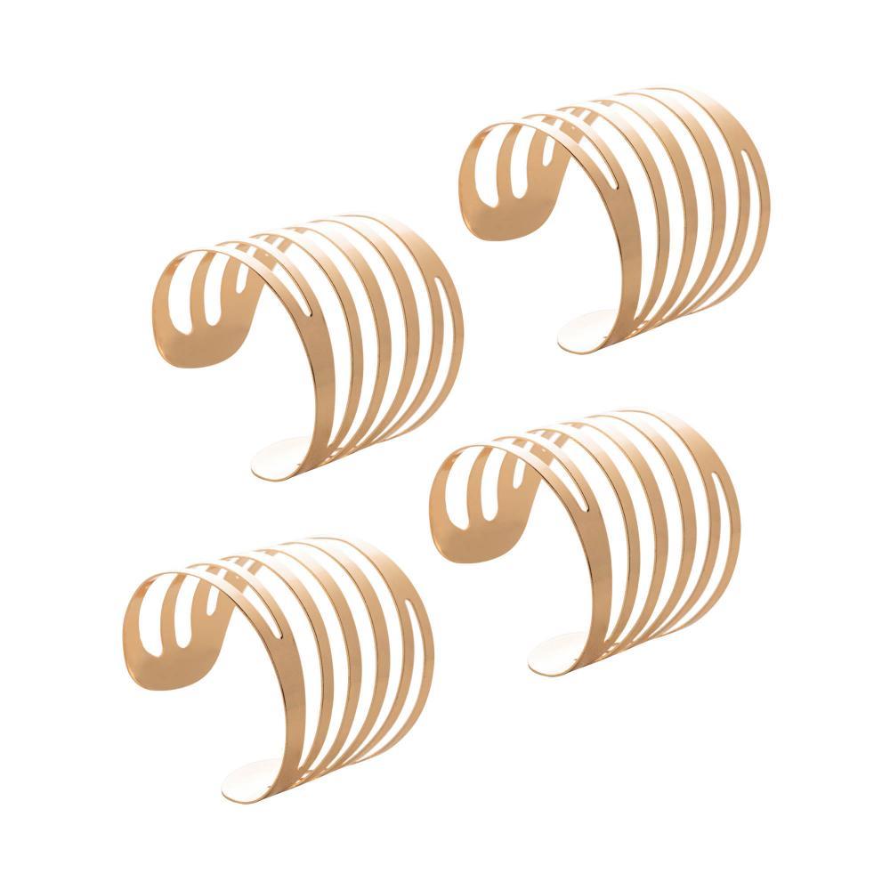 4 Anéis para Guardanapo Lyor Curves de Aço Dourado
