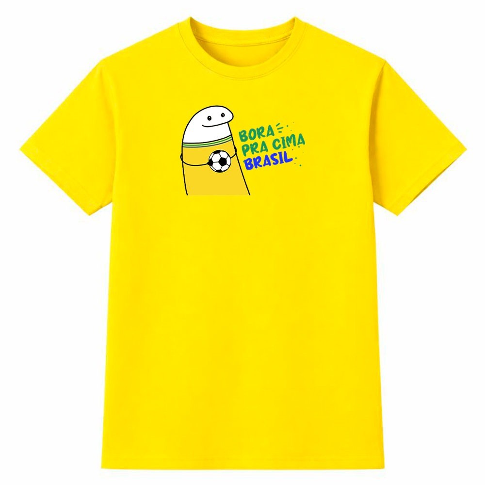 Camiseta Feminina 100% Algodão Camisa Bora pra Cima Brasil Futebol Copa do Mundo Torcida Casual
