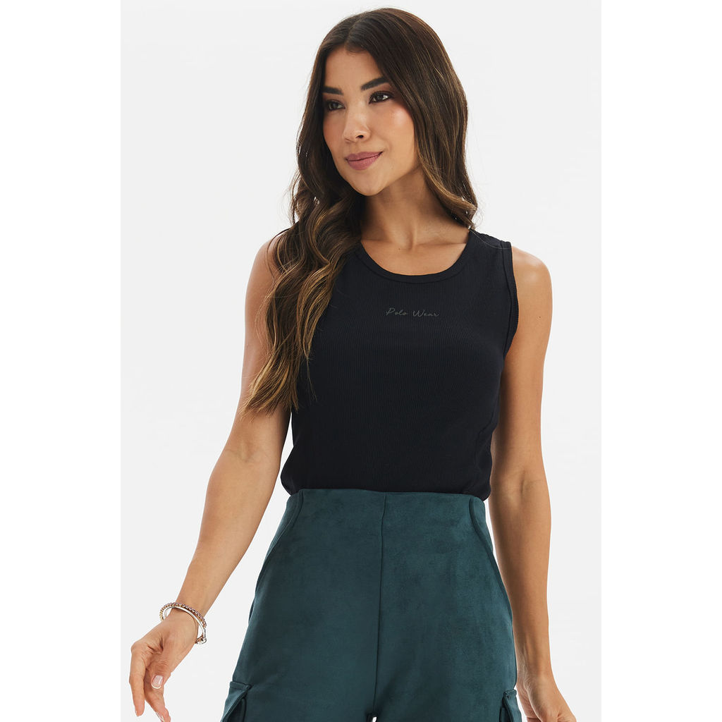 Regata Feminina Ribana Penteada Polo Wear Preto em Oferta na Shopee