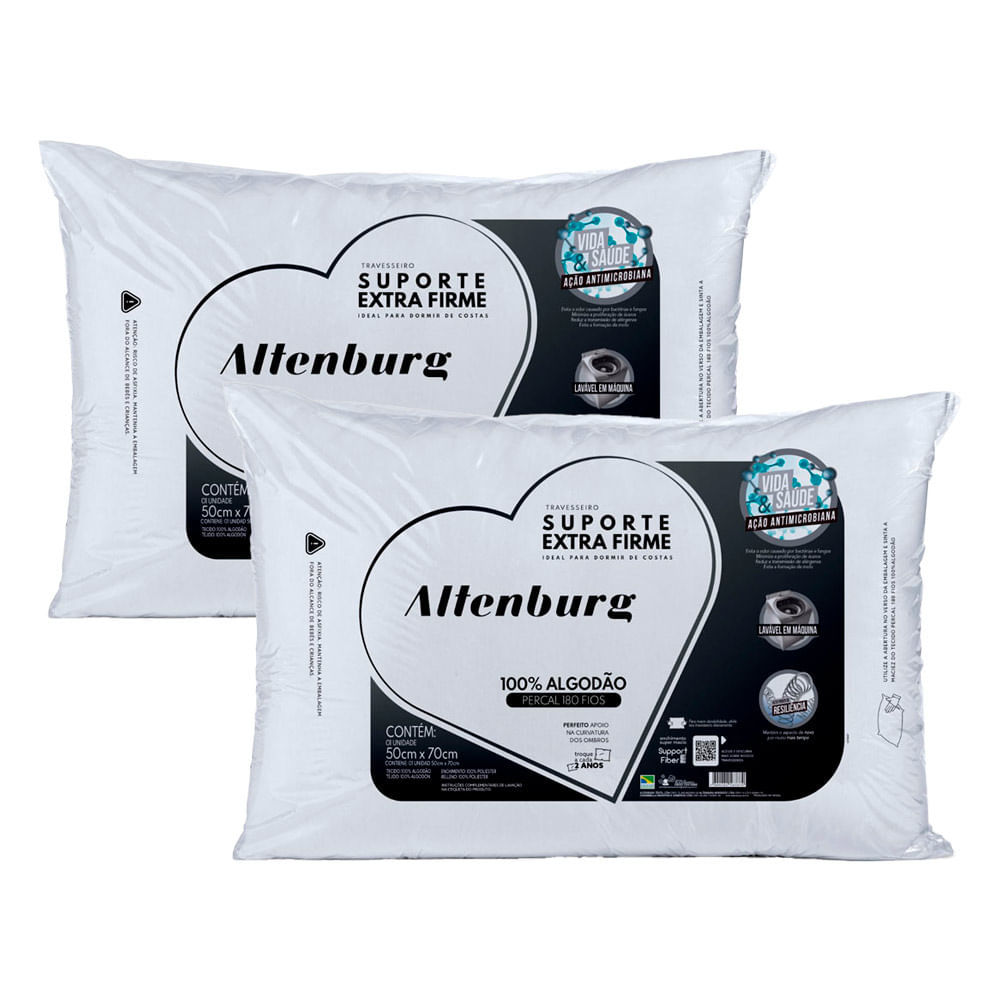 Kit 2 Travesseiros Altenburg Suporte Extra Firme 50x70cm em Oferta na Shopee