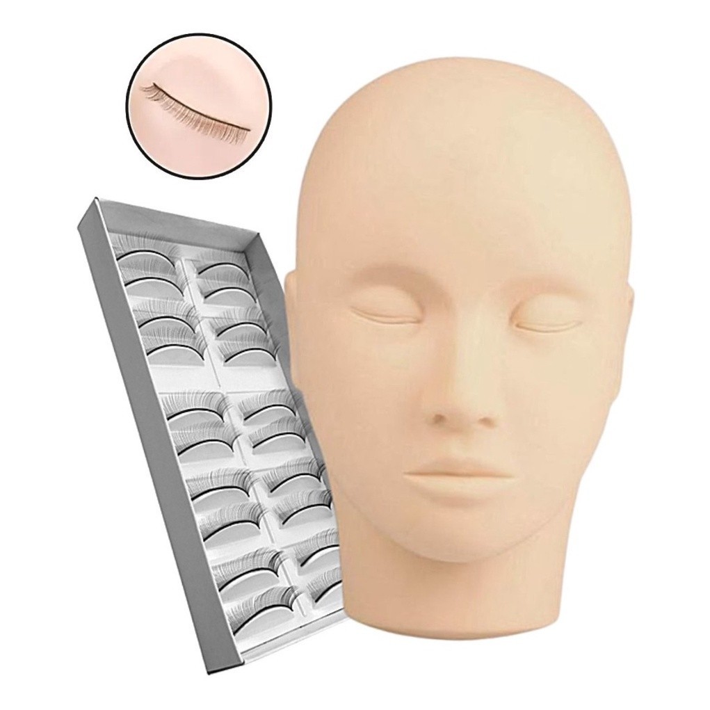 Kit Cabeça De Treino E 5 Pares De Cílios Treino Extensão Fio em Oferta na Shopee