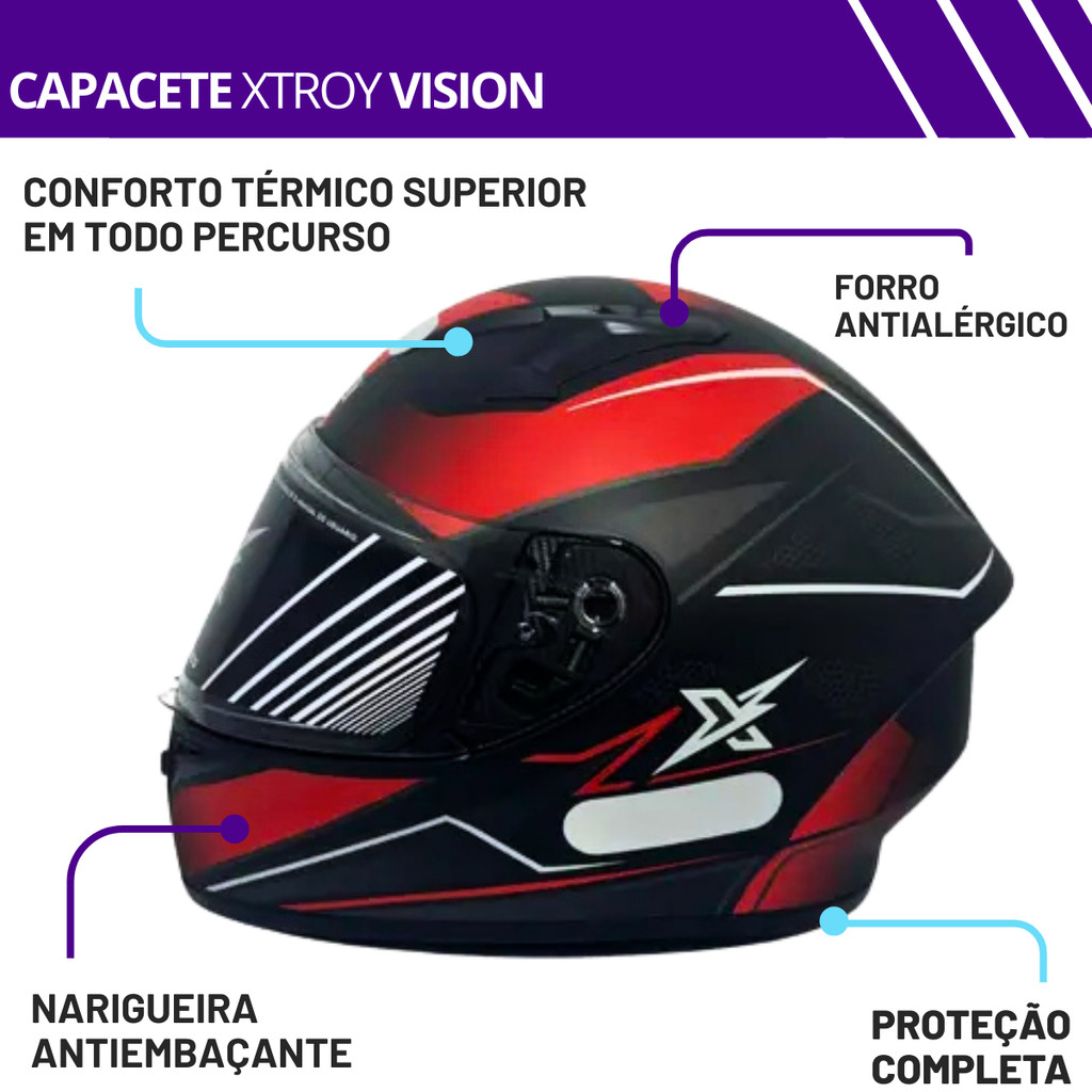 Capacete Fechado Ebf Xtroy Vision FF 526 Moto Preto Rosa Azul — imagem 2 de 2