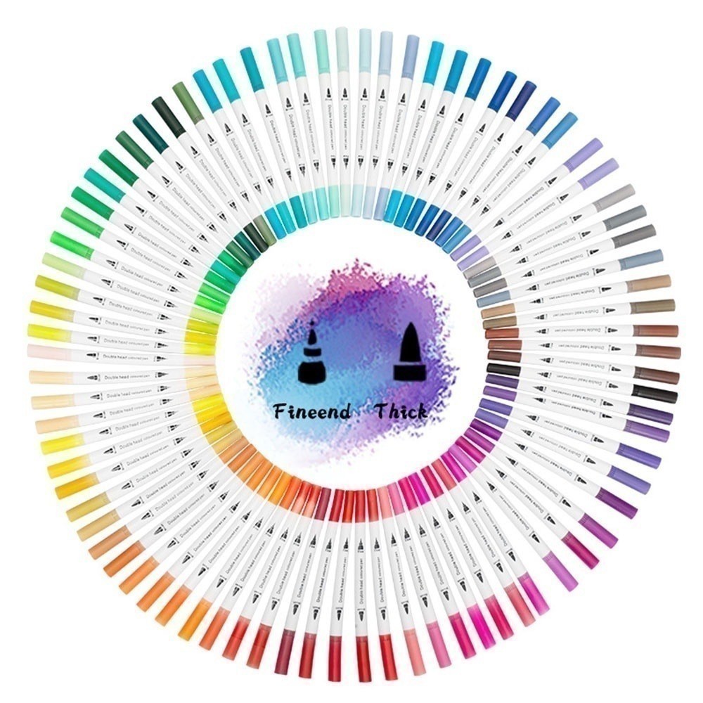 48 Canetas 2 em 1 Brush Lettering e Ponta Fina Dual Pen Canetinha Colorir Desenho