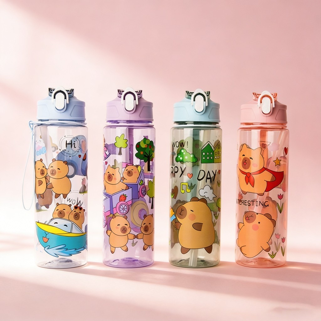 Garrafa de Capivara Infantil  750ml | Transparente e Fofa | 4 Cores | Ideal para Escola em Oferta na Shopee