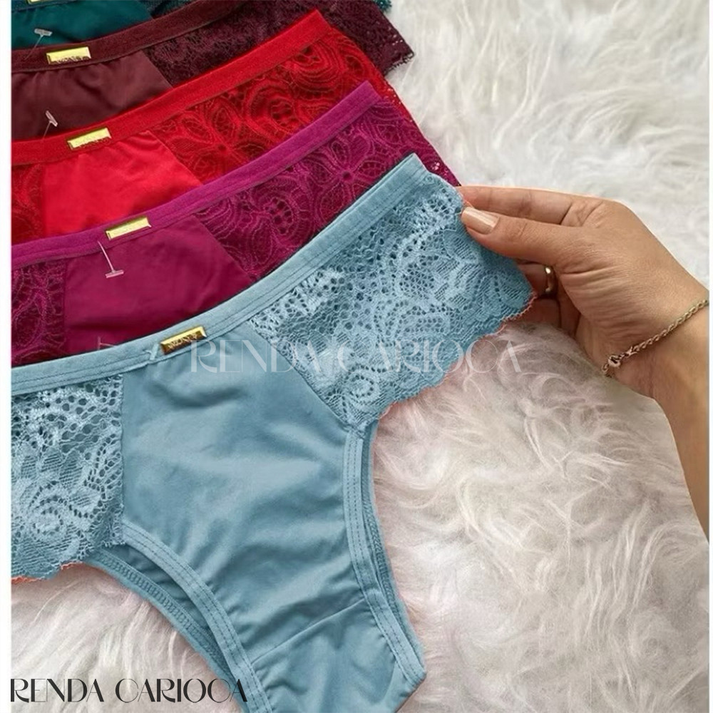 Kit 5 Calcinhas Fio Dental Feminina Renda Confortável Cores Sortidas em Oferta na Shopee