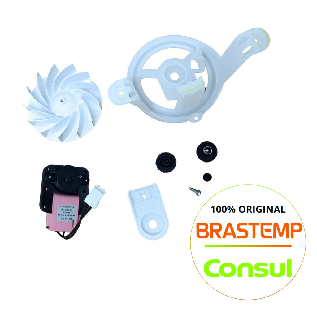 CONJUNTO MOTOR VENTILADOR/HELICE/SUPORTE PARA GELADEIRA BRASTEMP/CONSUL ORIGINAL (MODELOS NA DESCRICAO) 110V