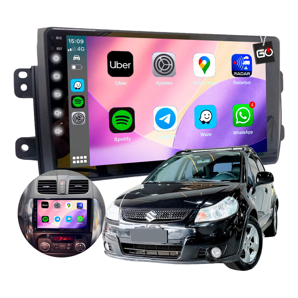 Multimidia Mp10 Carplay Tela 9pol Kit Pronto Suzuki Sx4 2014