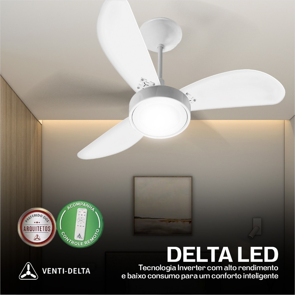 Ventilador De Teto Inverter Delta Led Branco/Preto Com 3 Pás Bi-Volt Venti-Delta · foto 2