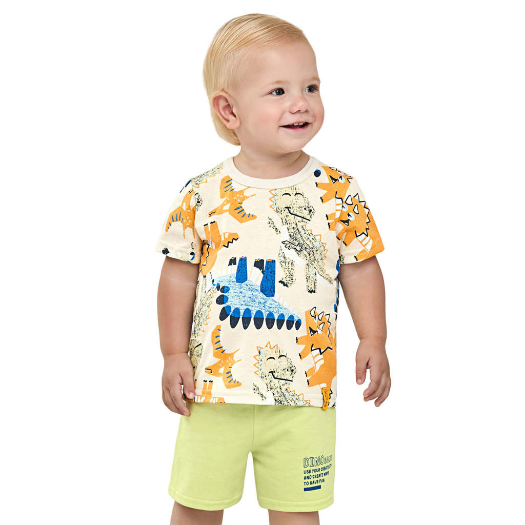 Conjunto Bebê Menino Desenho Dino Elian Bege