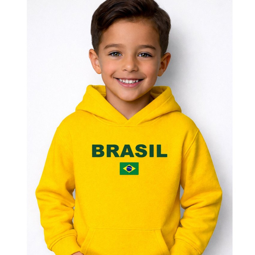 Moletom Infantil Brasil Bandeira Copa 2026 Flanelado Algodão