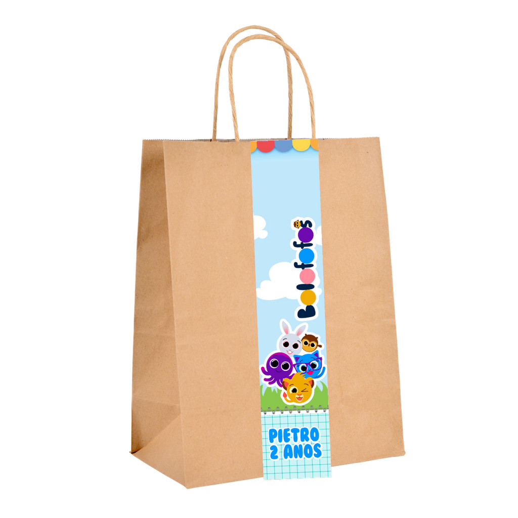 ADESIVO PERSONALIZADO PARA SACOLINHAS KRAFT  LEMBRANCINHAS FESTA BOLOFOFO MENINO