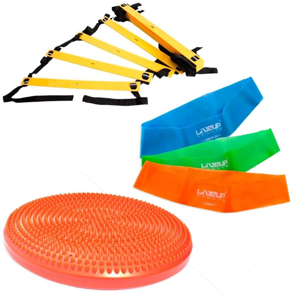 Kit Treino Mini Bands 3 Resistências + Disco de Equilíbrio + Escada Agilidade
