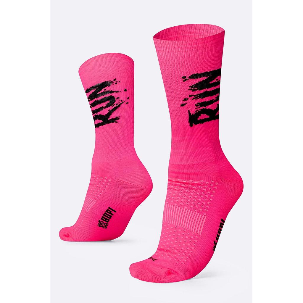 Meia para Corrida HUPI RUN Splash Rosa 1 Par Cano Médio, Cor: Rosa/Preto, Tamanho 36-42