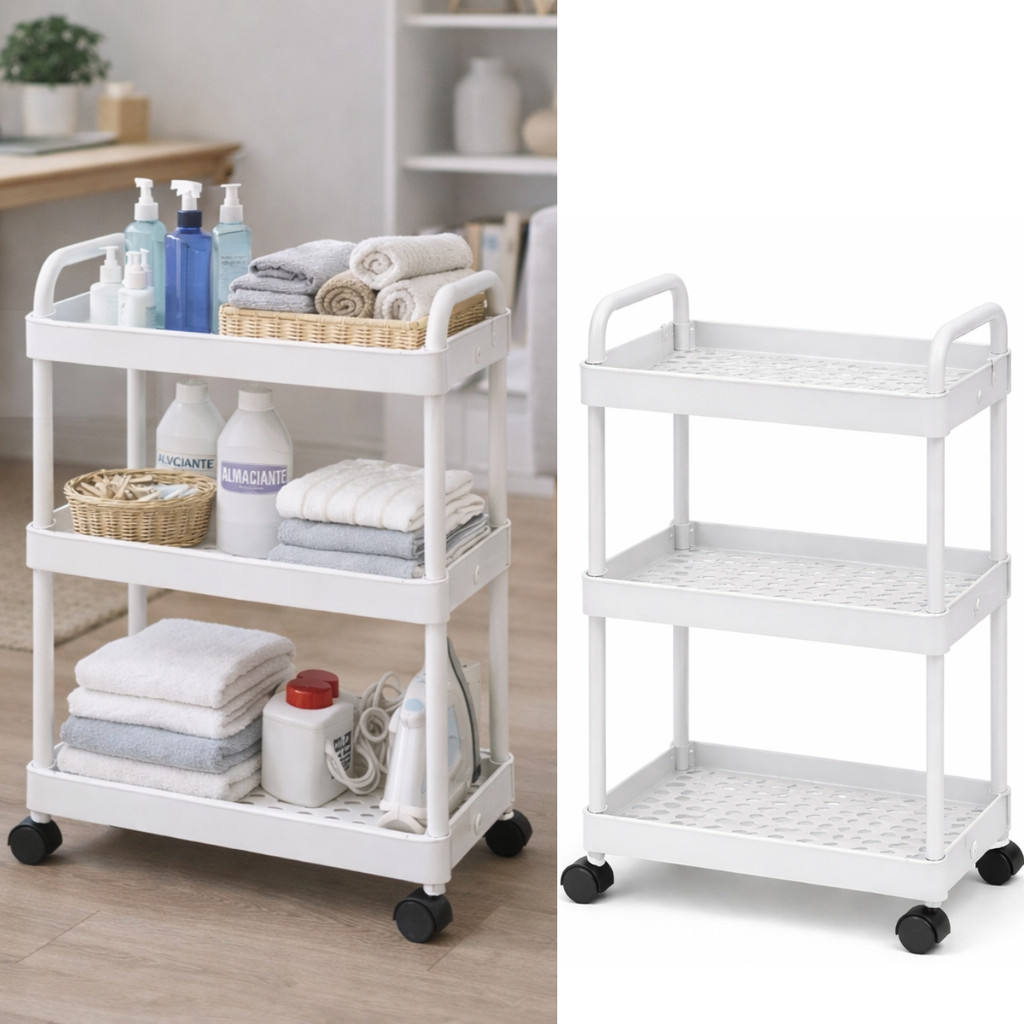 Carrinho Organizador Multiuso 3 Prateleiras Slim Branco Premium
