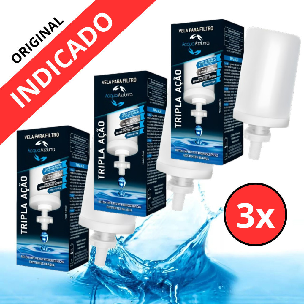 03 Velas Filtro de Barro Tripla Ação Carvão Ativado - ENVIO IMEDIATO