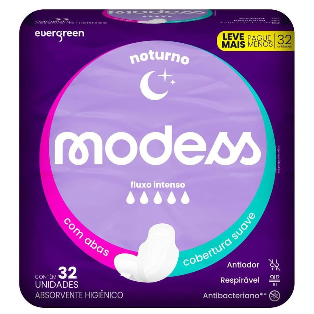 Absorvente Modess Noturno Com Abas Suave Com 32 Unidades