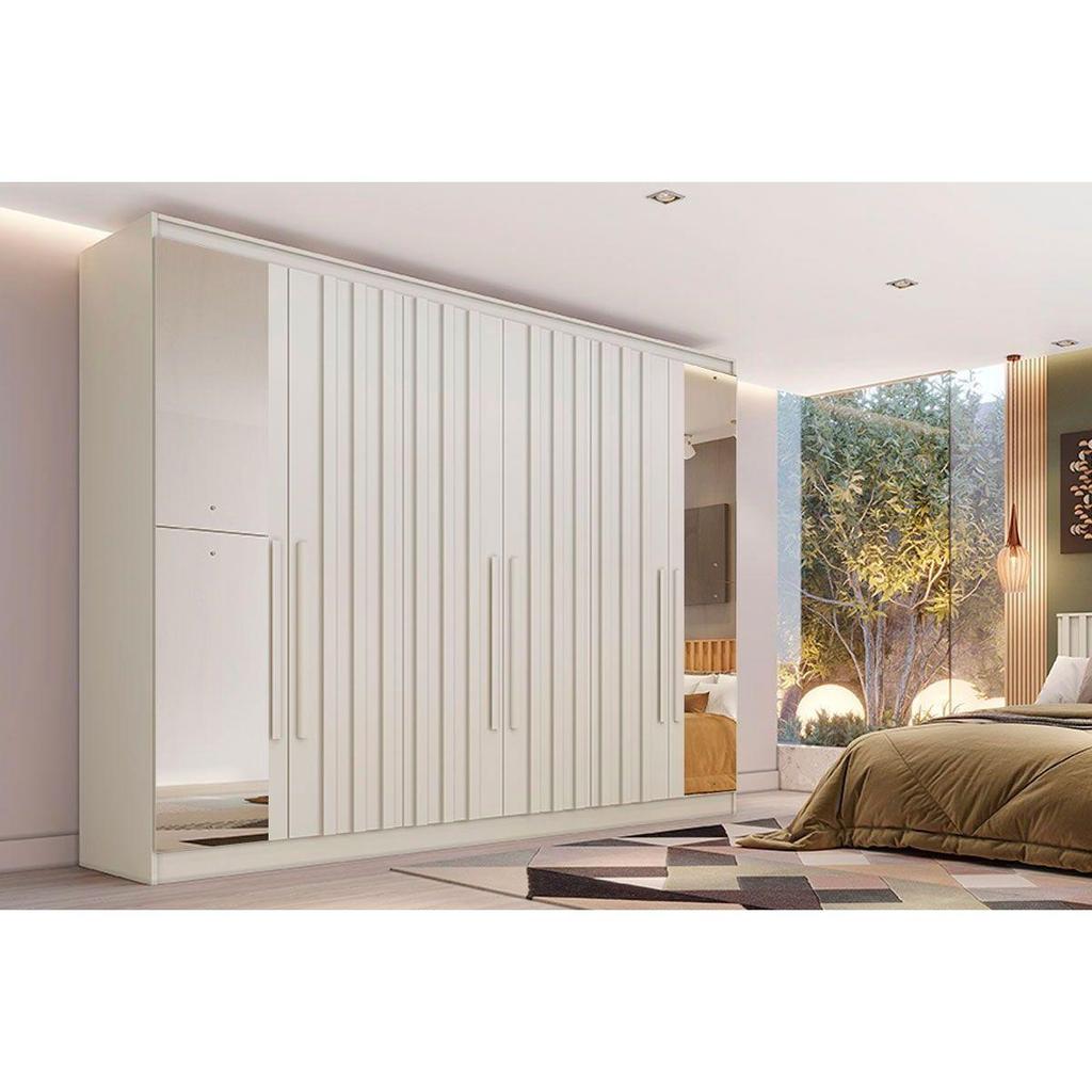 Guarda Roupa Casal 6 Portas (4 Ripadas e 2 c/ Espelho) e 6 Gavetas Oxford Off White - Europa em Oferta na Shopee