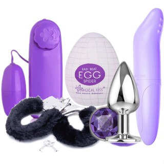 Kit Erótico com Vibrador Massageador, Masturbador Masculino, Plug Anal, Vibrador Feminino e Algema em Oferta na Shopee
