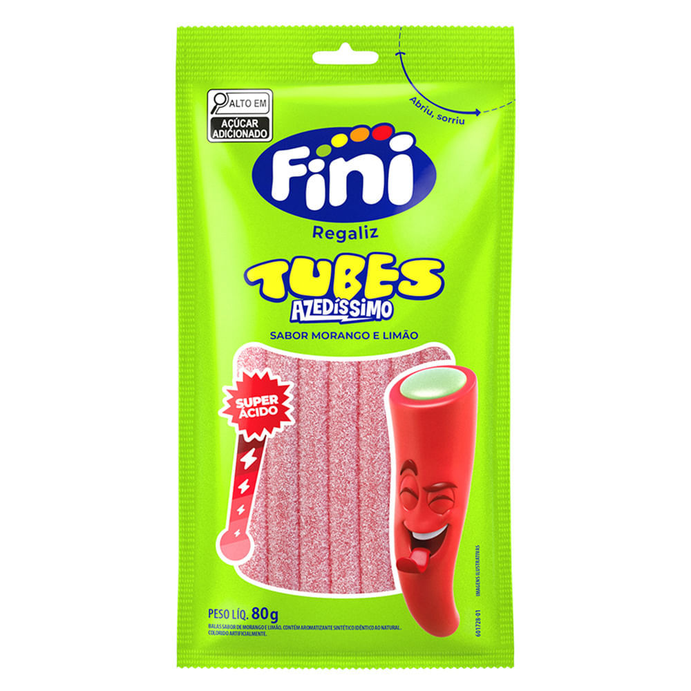 Balas Fini Tubes Azedinhos Sabor Morango e Limão 80g