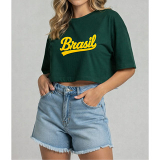 Cropped Do Brasil Feminina Camiseta Blusinha Copa Do Mundo Futebol em Oferta na Shopee