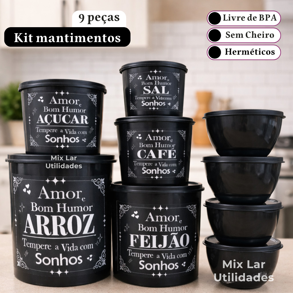 Kit organizadores de mantimentos com 9 potes para cozinha em Oferta na Shopee