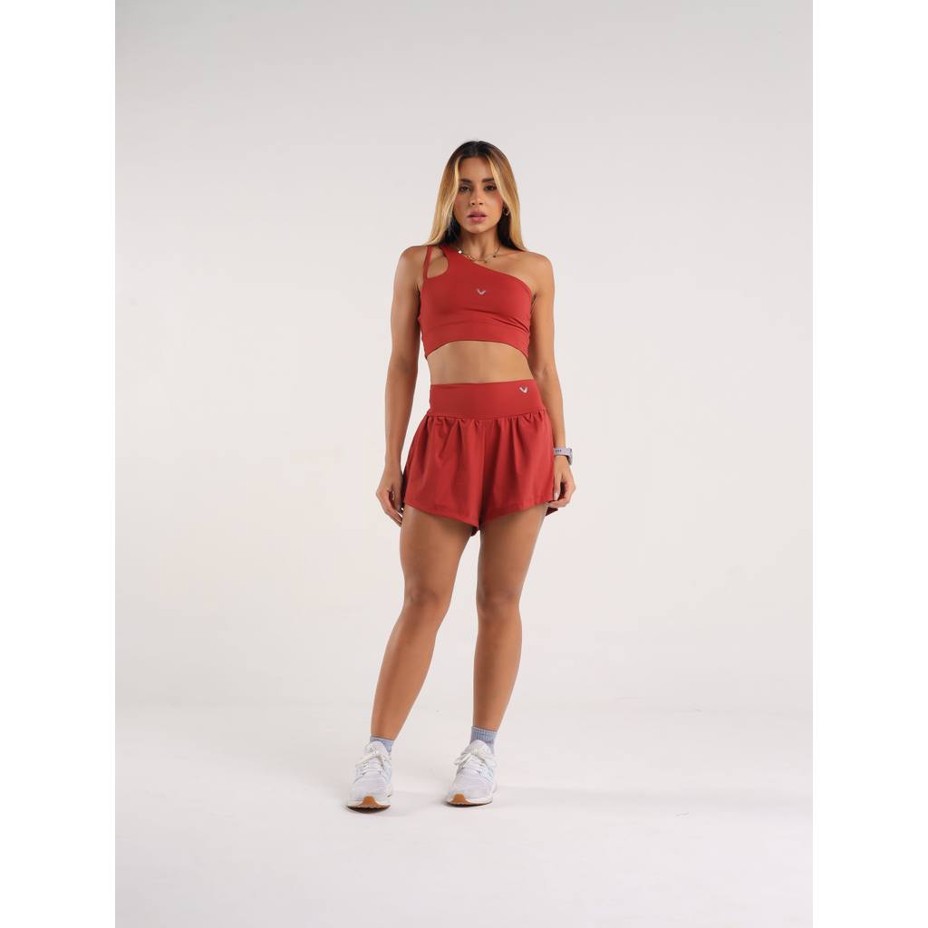 Conjunto feminino fitness com short duplo e top com bojo removivel Manu em Oferta na Shopee