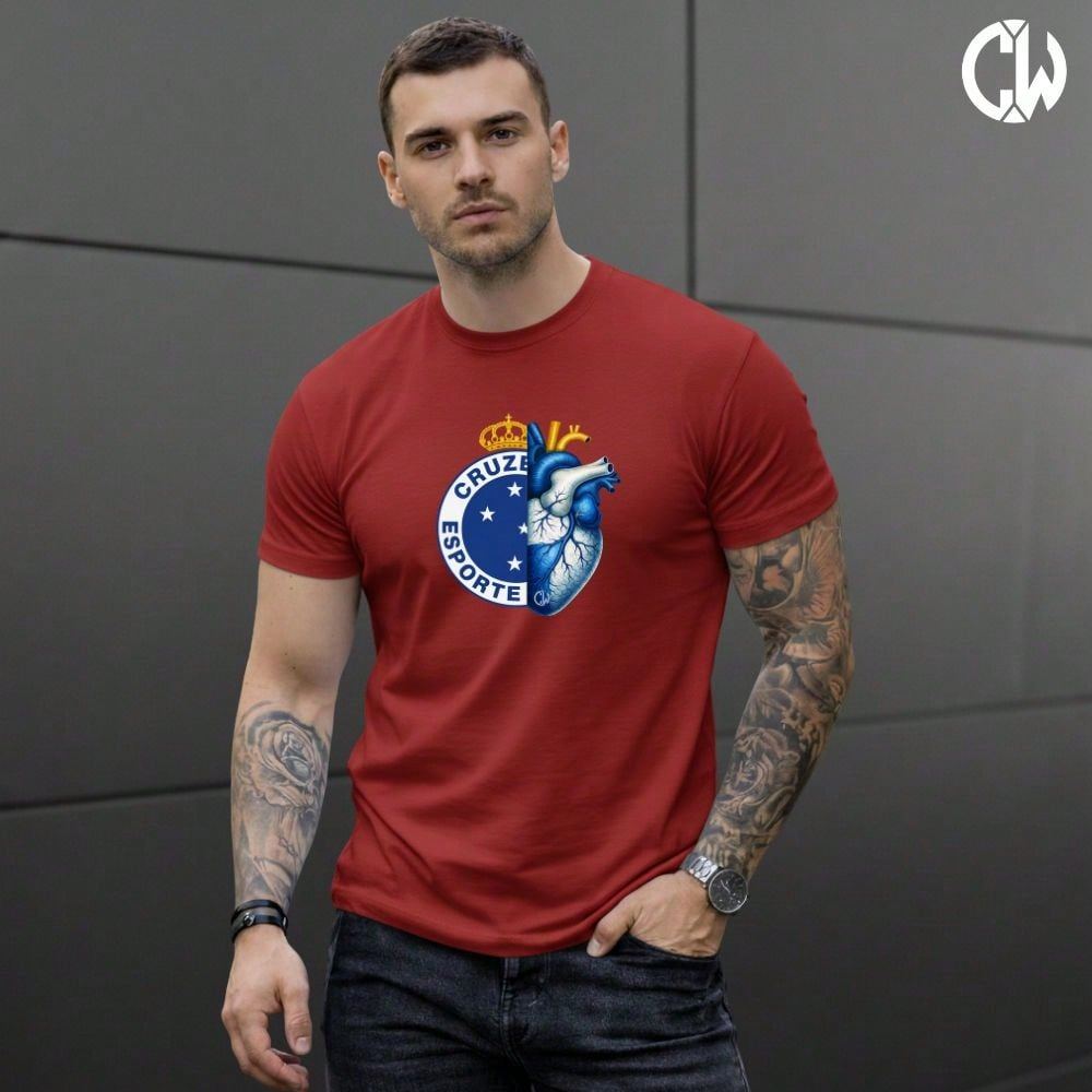 Camiseta Camisa Coração Cruzeiro Futebol Torcedor 100% algodão Lançamento