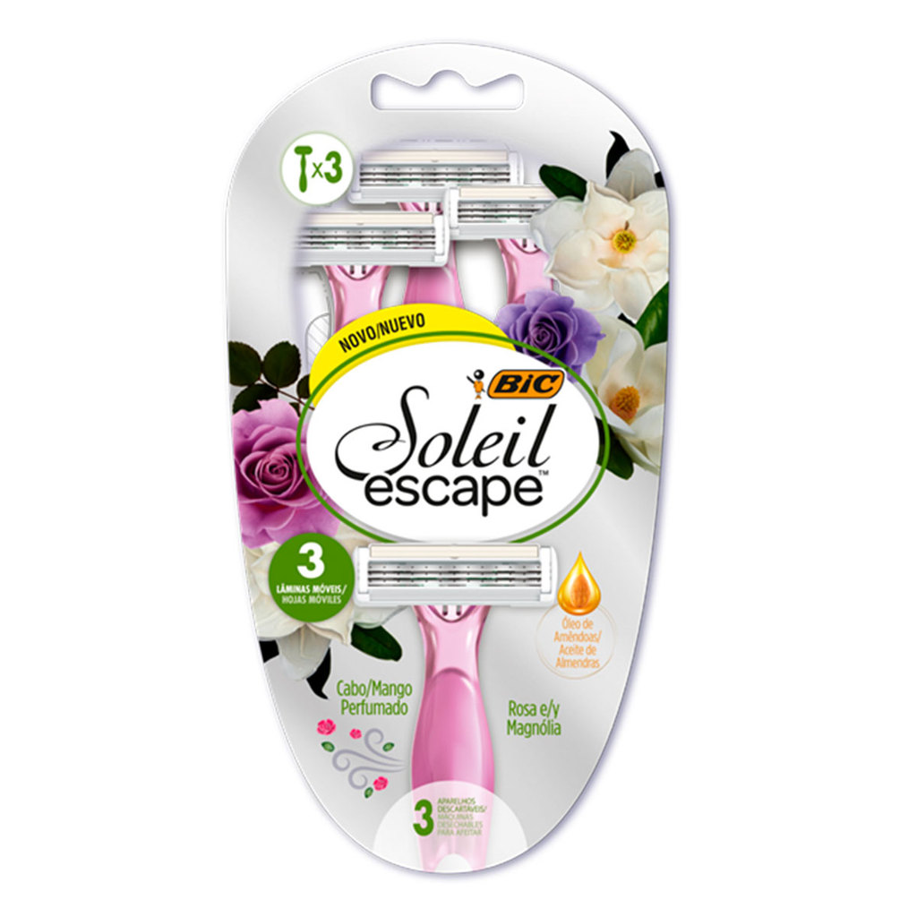 Barbeador descartável Soleil Escape Rosa e Magnólia 3 unidades Bic