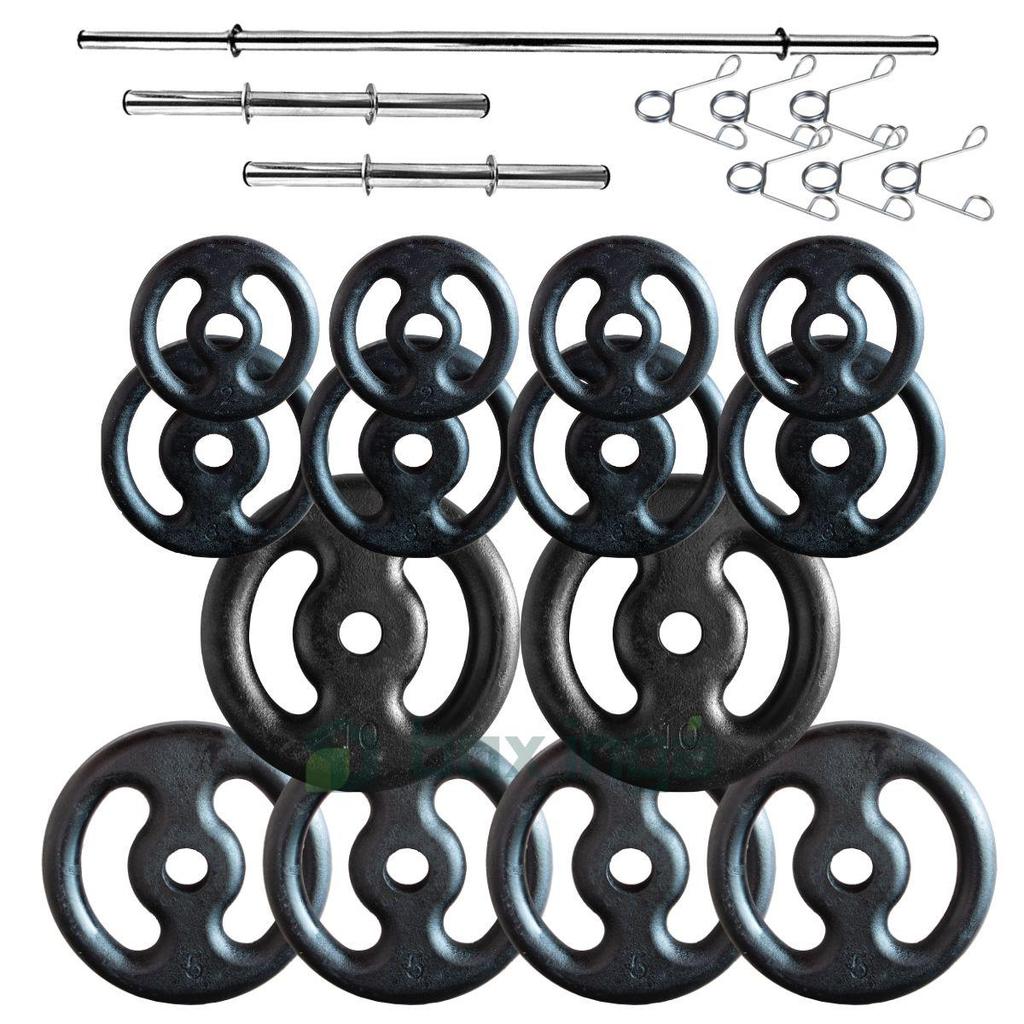 Kit com 60 Kg de Anilhas Ferro Fundido + Barras de Supino e Halteres em Oferta na Shopee