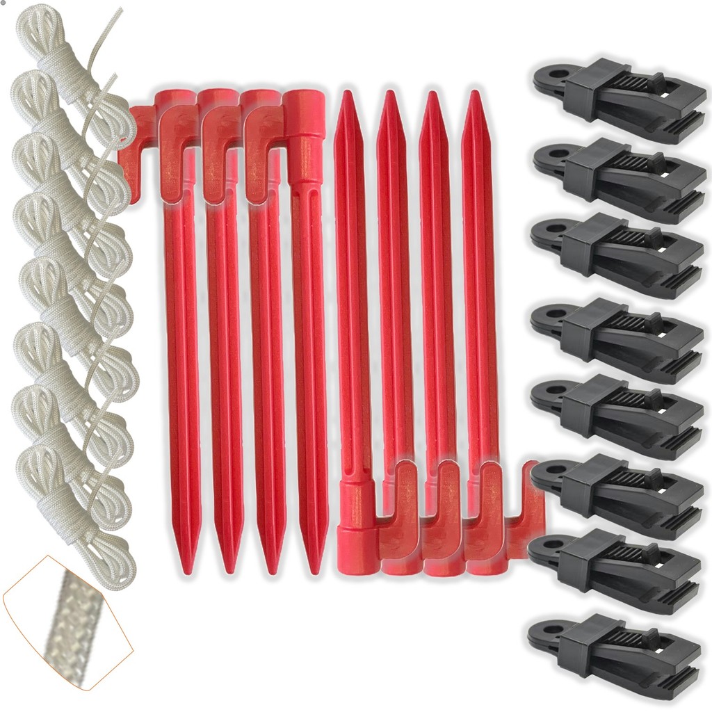 Kit 8 Estaca Para Fixar Barraca Tenda Lona Camping + Corda 3m + Pregador Clipe Garra