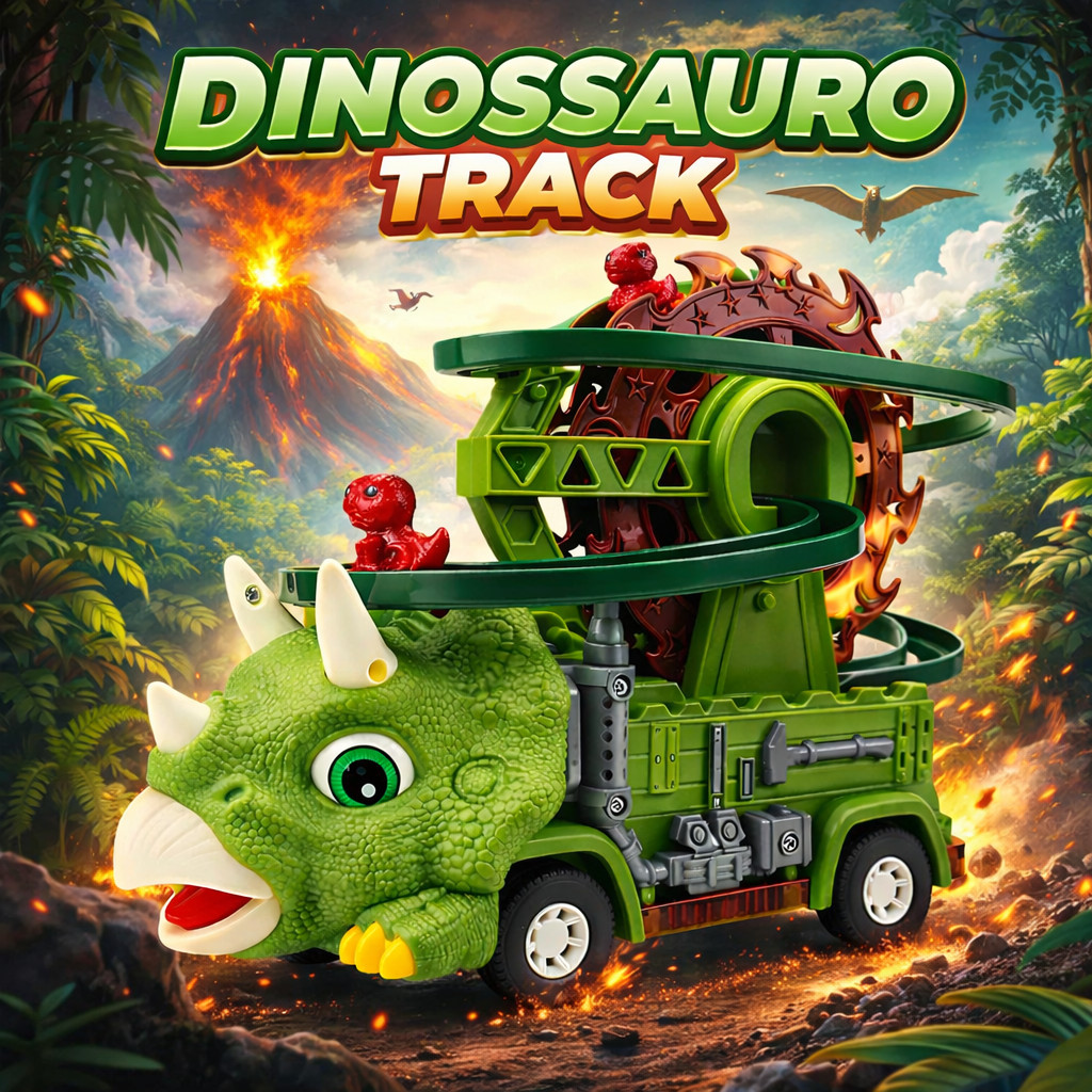 Brinquedo Interativo Pista Dinossauro 2 em 1 Caminhão Brinquedo com Rampa Corrida