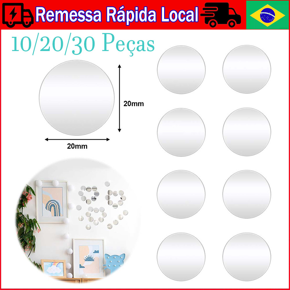 10/20/30 Peça espelhos redondos pequenos, mini espelhos redondos de acrílico de 20 mm, espelhos autoadesivos de acrílico