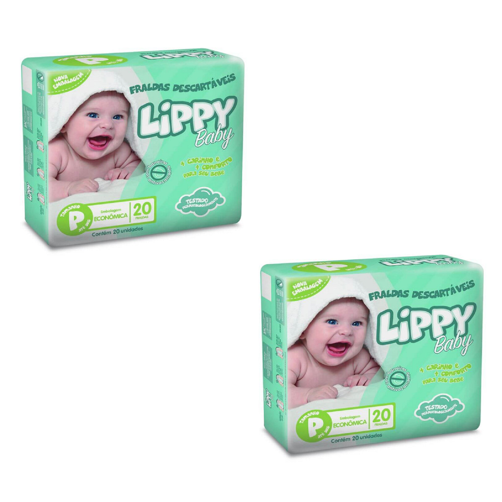 KIT 2 FRALDAS INFANTIS PACOTE COM 20 TIRAS LIPPY BABY  P - P em Oferta na Shopee