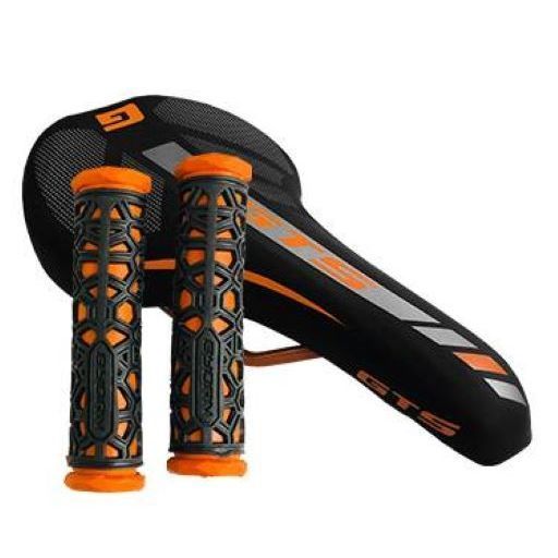 Kit Banco Selim Gts Bicicleta Mtb Speed Preto/Laranja + Manopla Bike  Preto Laranja
