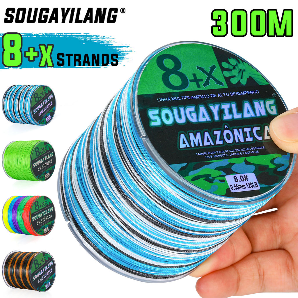 Sougayilang Linha De Pesca PE De 300m , 22-88lb , 5 Cores , 8 Suportes , Trançada Forte Para Atividades Ao Ar Livre