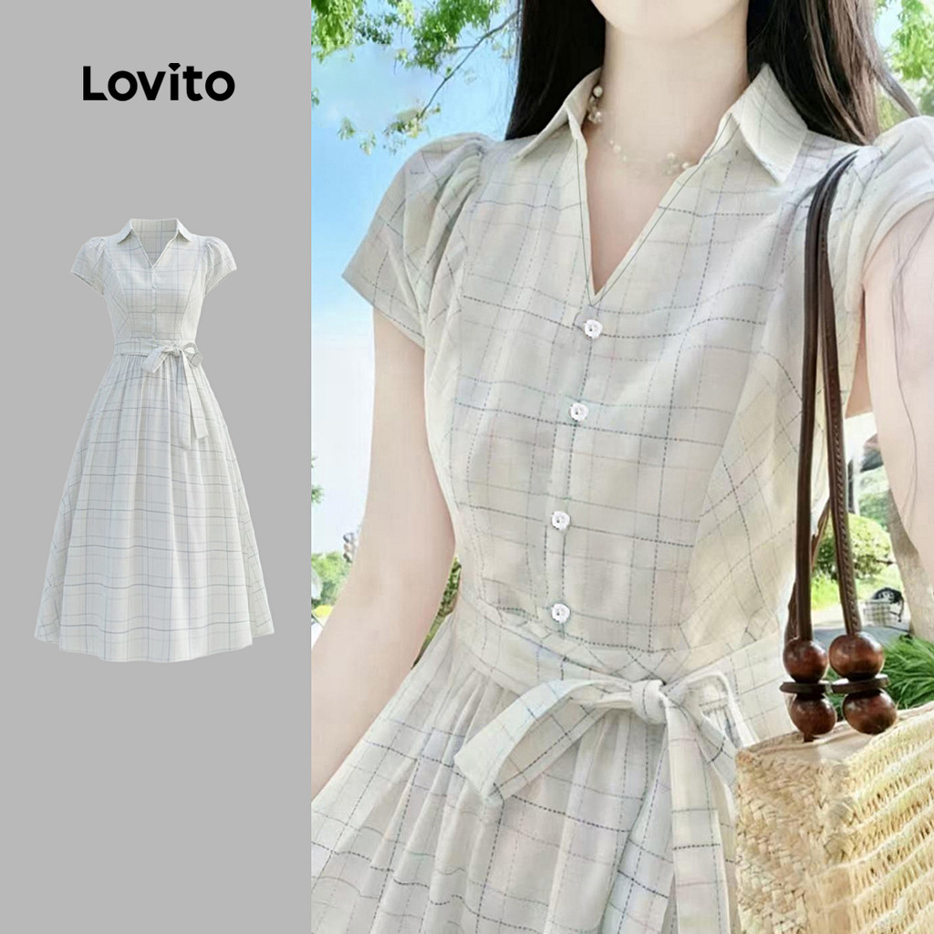 Lovito Vestido Casual Formal Casamento Dama De Honra Amarração Nas Costas Primavera/verão Multicolorido Mulher LK2ED143 em Oferta na Shopee