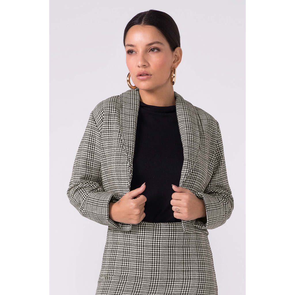 Casaco Feminino Tweed Xadrez Marialícia Preto em Oferta na Shopee