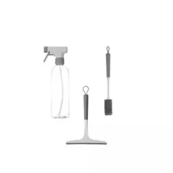 Kit Flow: Rodo Multiuso Bege + Escova Para Taças E Garrafas Cinza + Borrifador Multiuso 500m