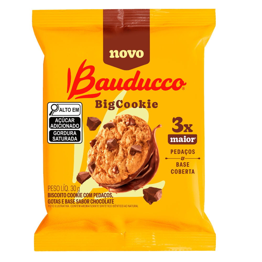Big Cookies Bauducco com Pedaços Gotas e Base Sabor de Chocolate 30g em Oferta na Shopee
