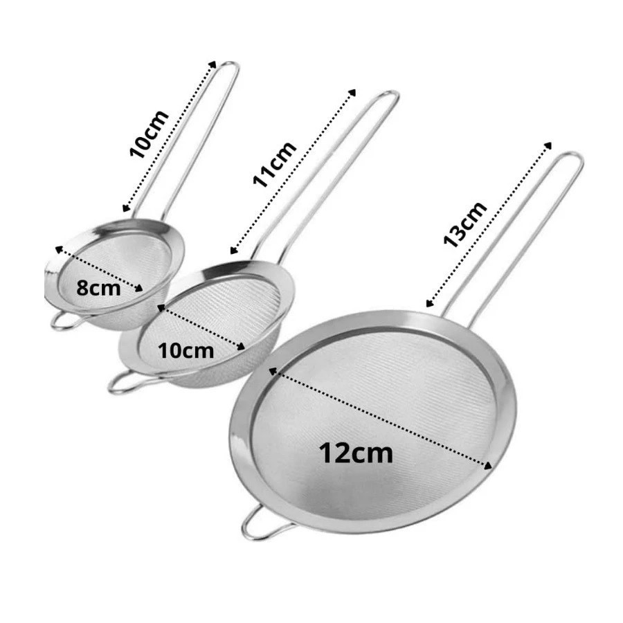 Peneira de Aço Inoxidável Utensílio Para Cozinha Malha Fina Multiuso 3 Tamanhos em Oferta na Shopee